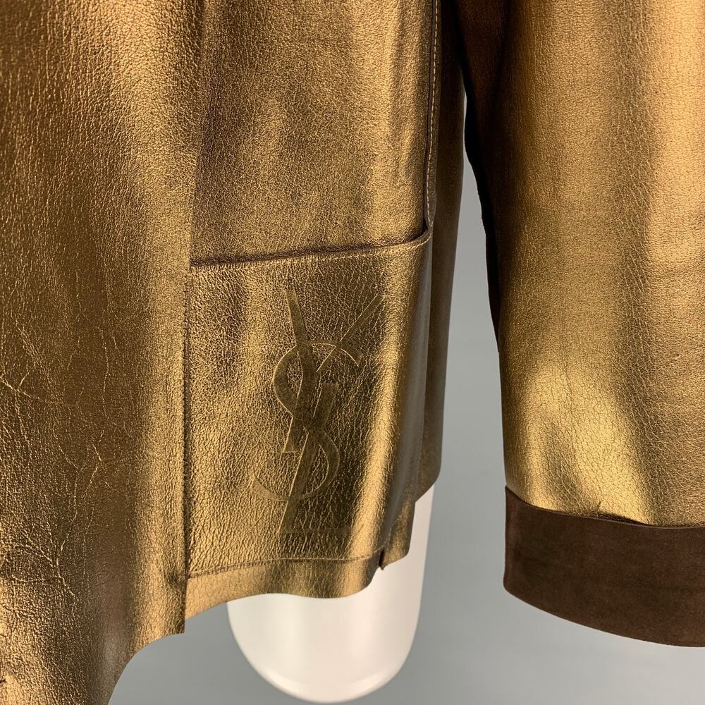 YVES SAINT LAURENT by TOM FORD Size L Gold & Brown Leather Reversible Jacket - Picture 2 of 5